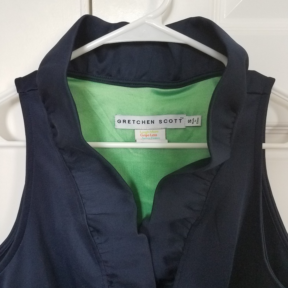 Gretchen Scott Navy Sleeveless Ruffleneck Top Sz S